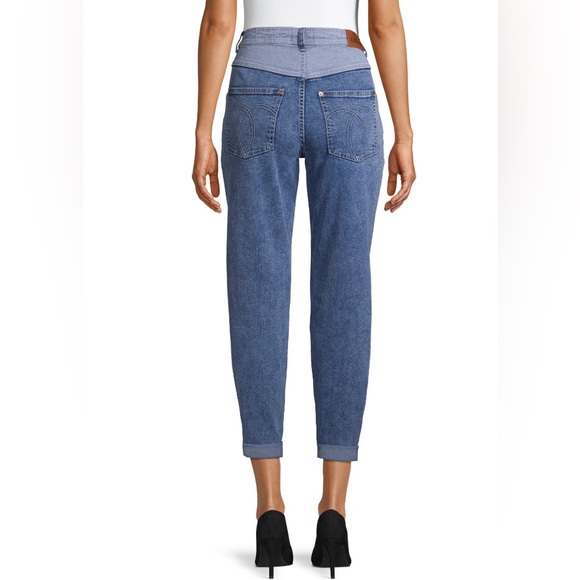 NWT Colorblock V Cut Front +Back Highwaisted Jeans Denim Cher high rise Mom - Picture 5 of 8